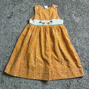 Vintage‎ Girls Halloween Smocked Dress Size 3T Orange Polka Dot Candy Corn Fall
